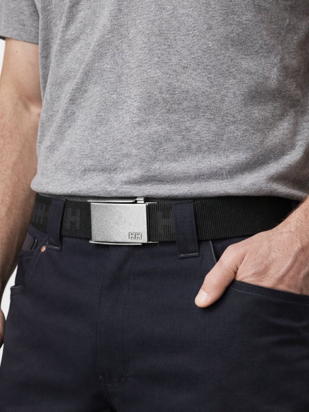 HELLY HANSEN Workwear Belt Nylon Canvas Logo Metal Clasp Black Silver Men's 38